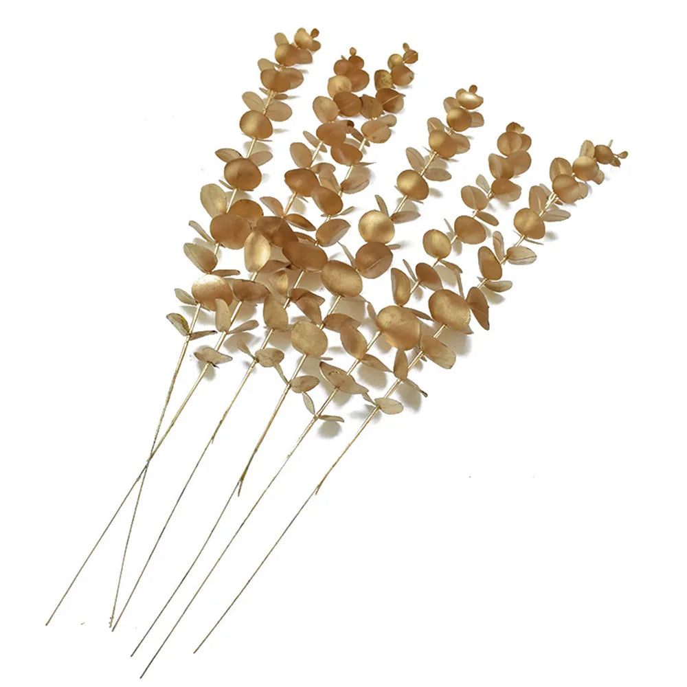5pcs Artificial Gold Eucalyptus Branch