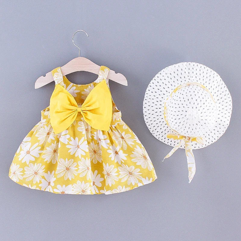Girls Dress Floral Print Dress with Bow
