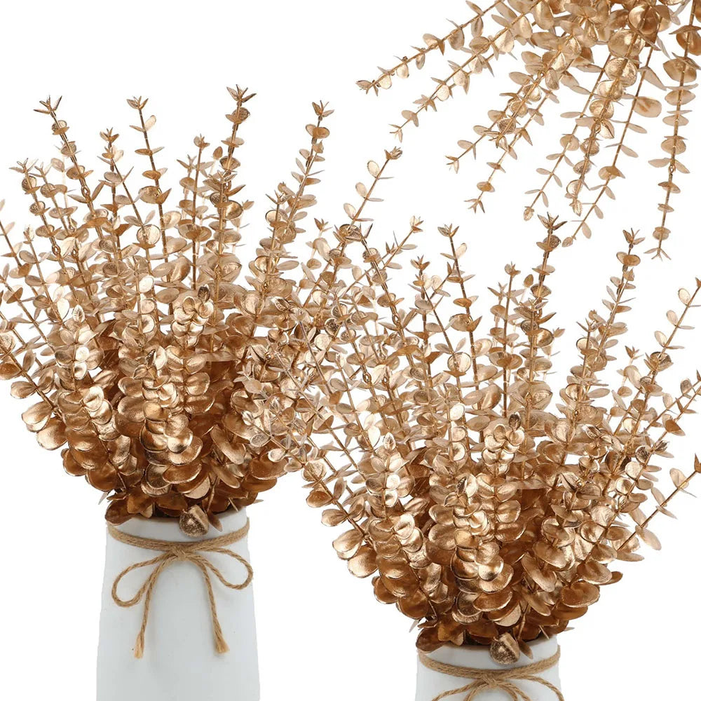 5pcs Artificial Gold Eucalyptus Branch