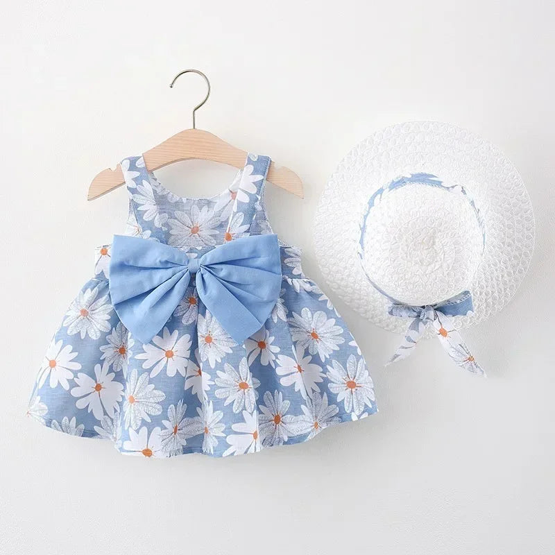 Girls Dress Floral Print Dress with Bow