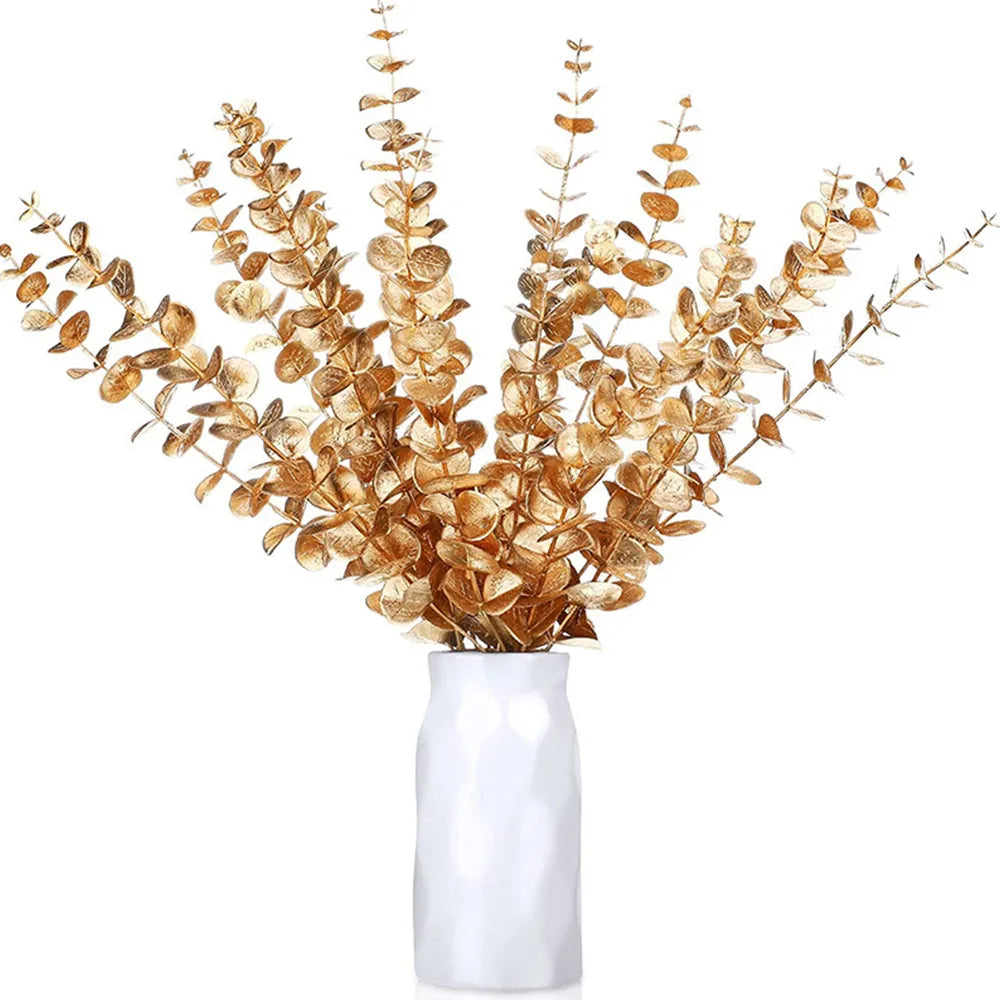 5pcs Artificial Gold Eucalyptus Branch