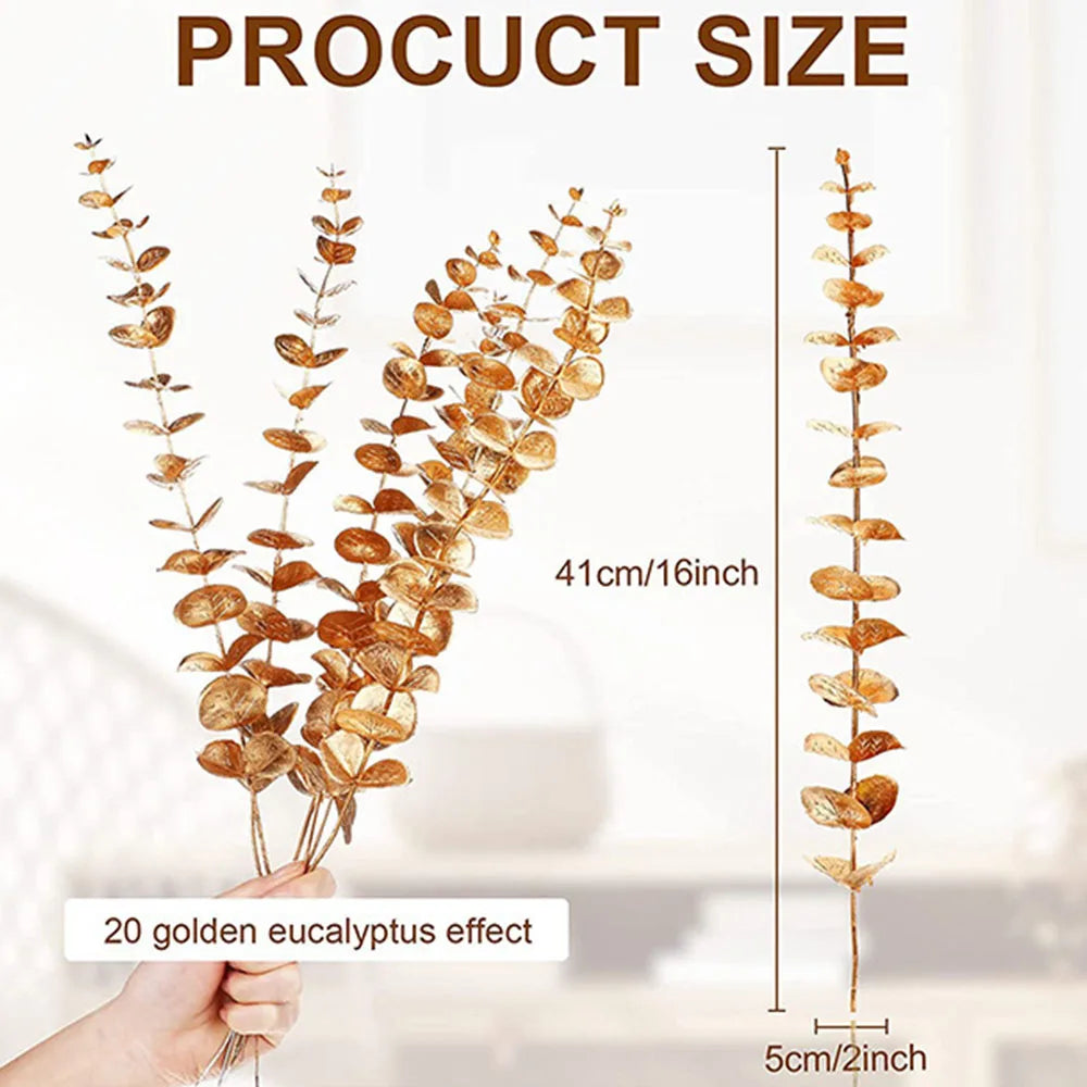 5pcs Artificial Gold Eucalyptus Branch