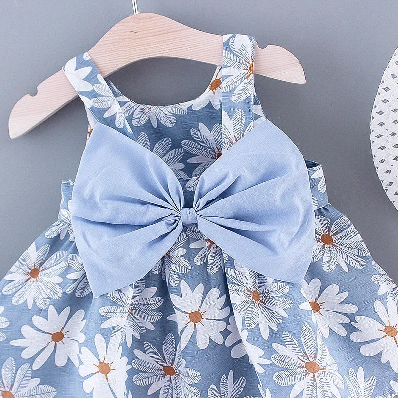 Girls Dress Floral Print Dress with Bow