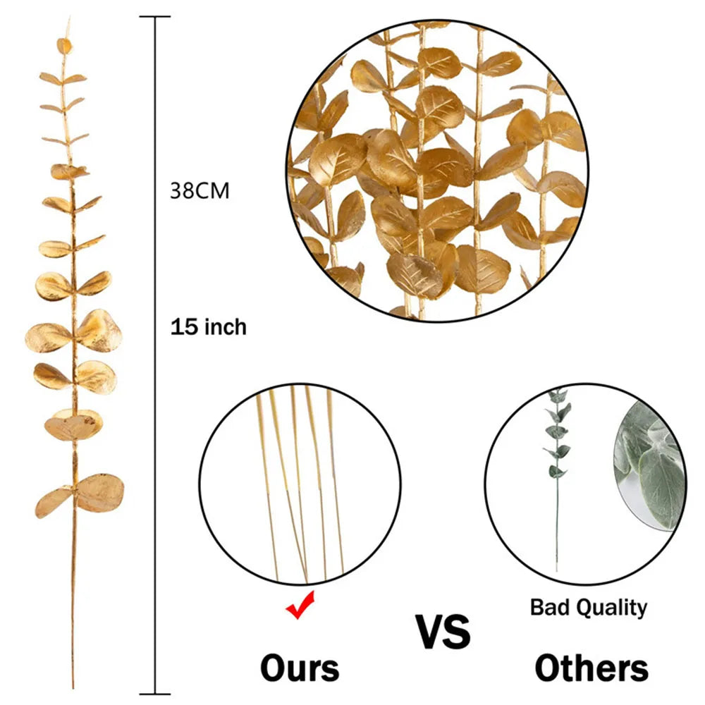 5pcs Artificial Gold Eucalyptus Branch