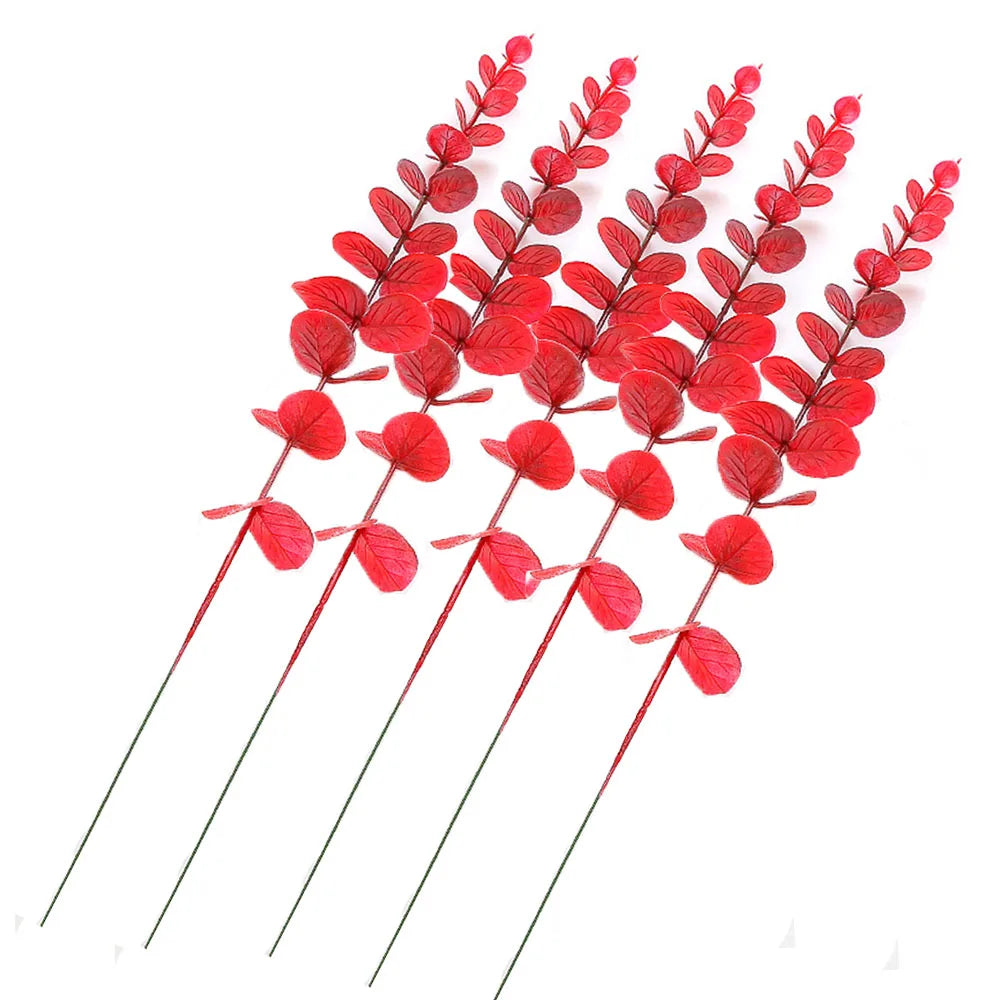 5pcs Artificial Gold Eucalyptus Branch