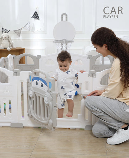 Foldable Baby Playpen with Basketball Hoop & 50Pcs Coloured Pit Balls