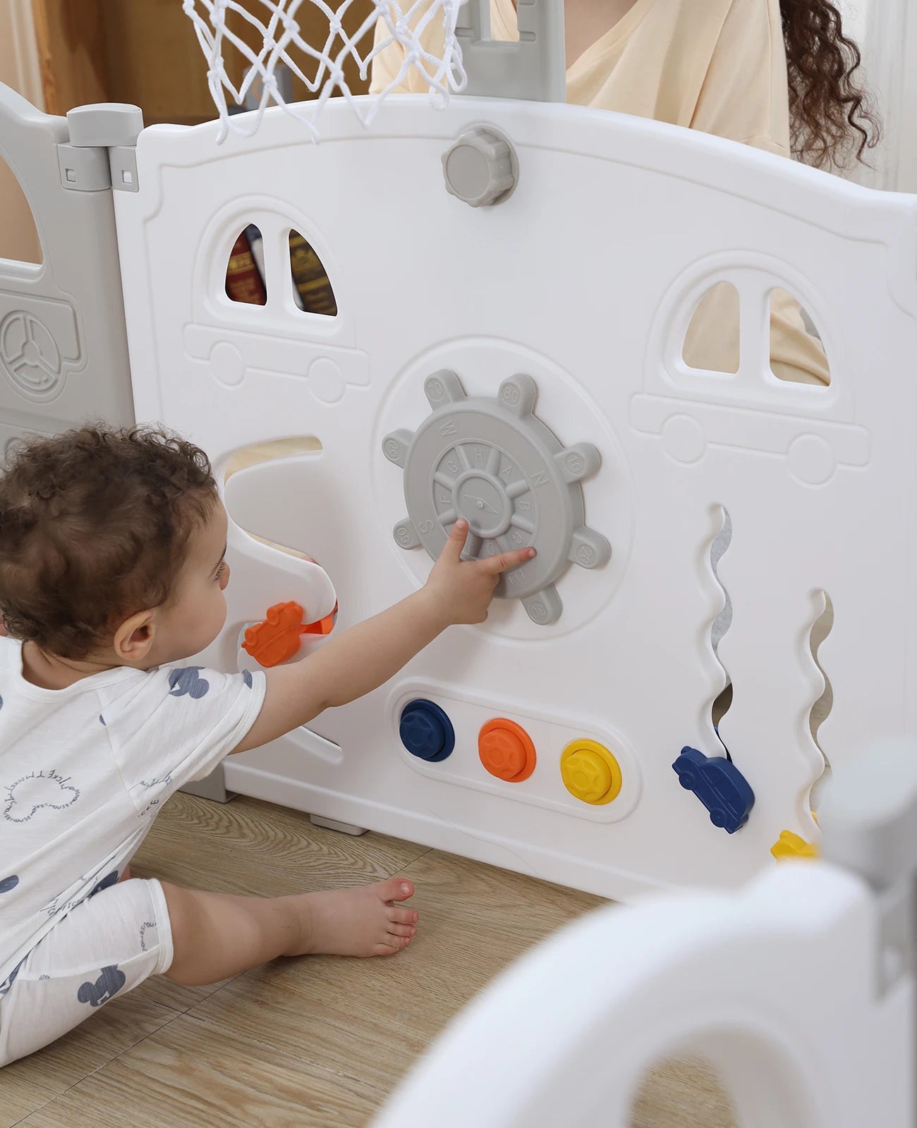 Foldable Baby Playpen with Basketball Hoop & 50Pcs Coloured Pit Balls