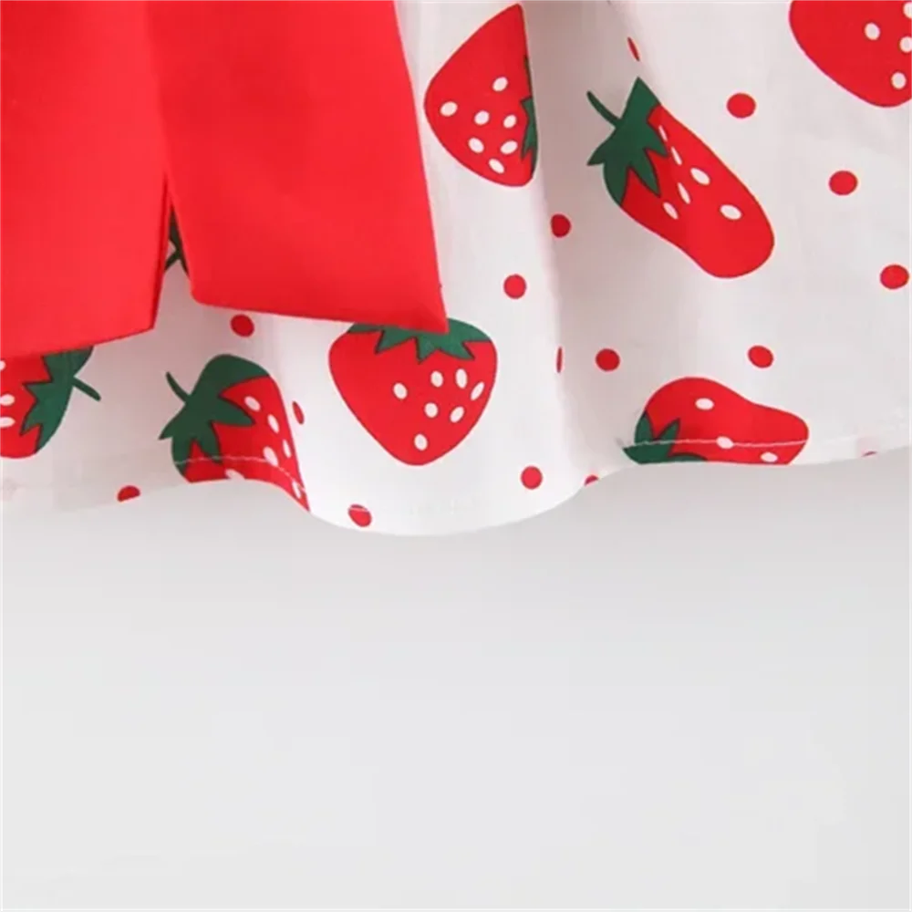 Summer Baby Girl Strawberry Print Big Bow Dress Comes with Same Hat as a Gift
