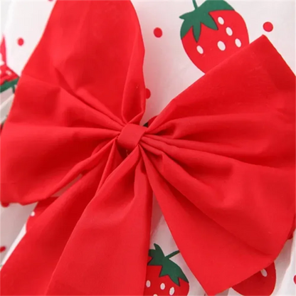 Summer Baby Girl Strawberry Print Big Bow Dress Comes with Same Hat as a Gift
