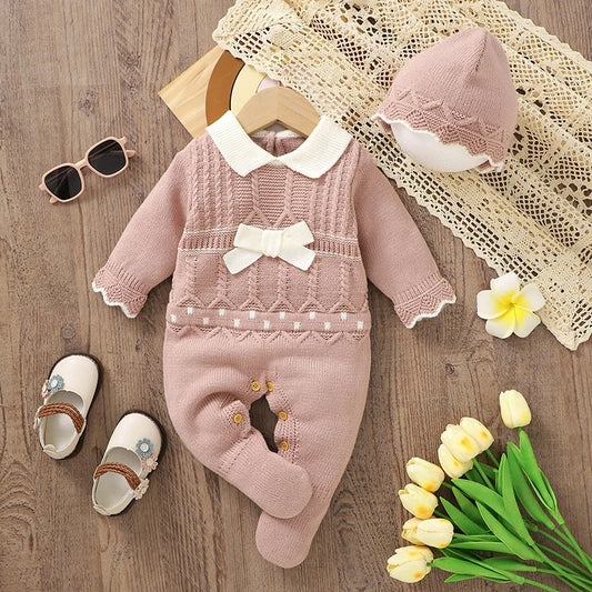 Infant Girls Pink Long Sleeves Knit  Jumpsuit