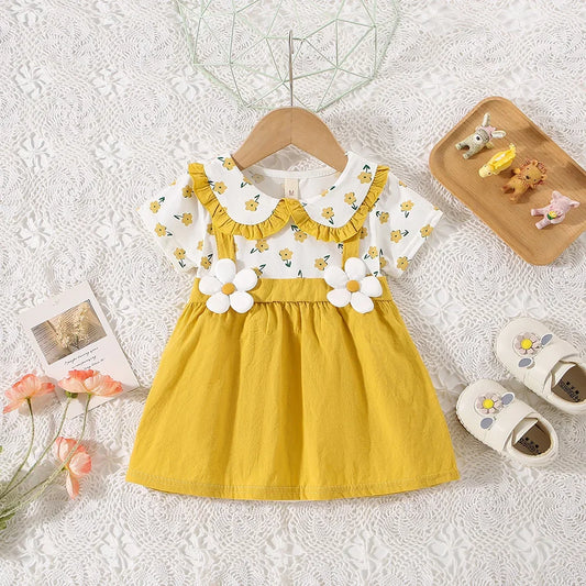 Baby Girl Cotton Flower Fake Two-Piece