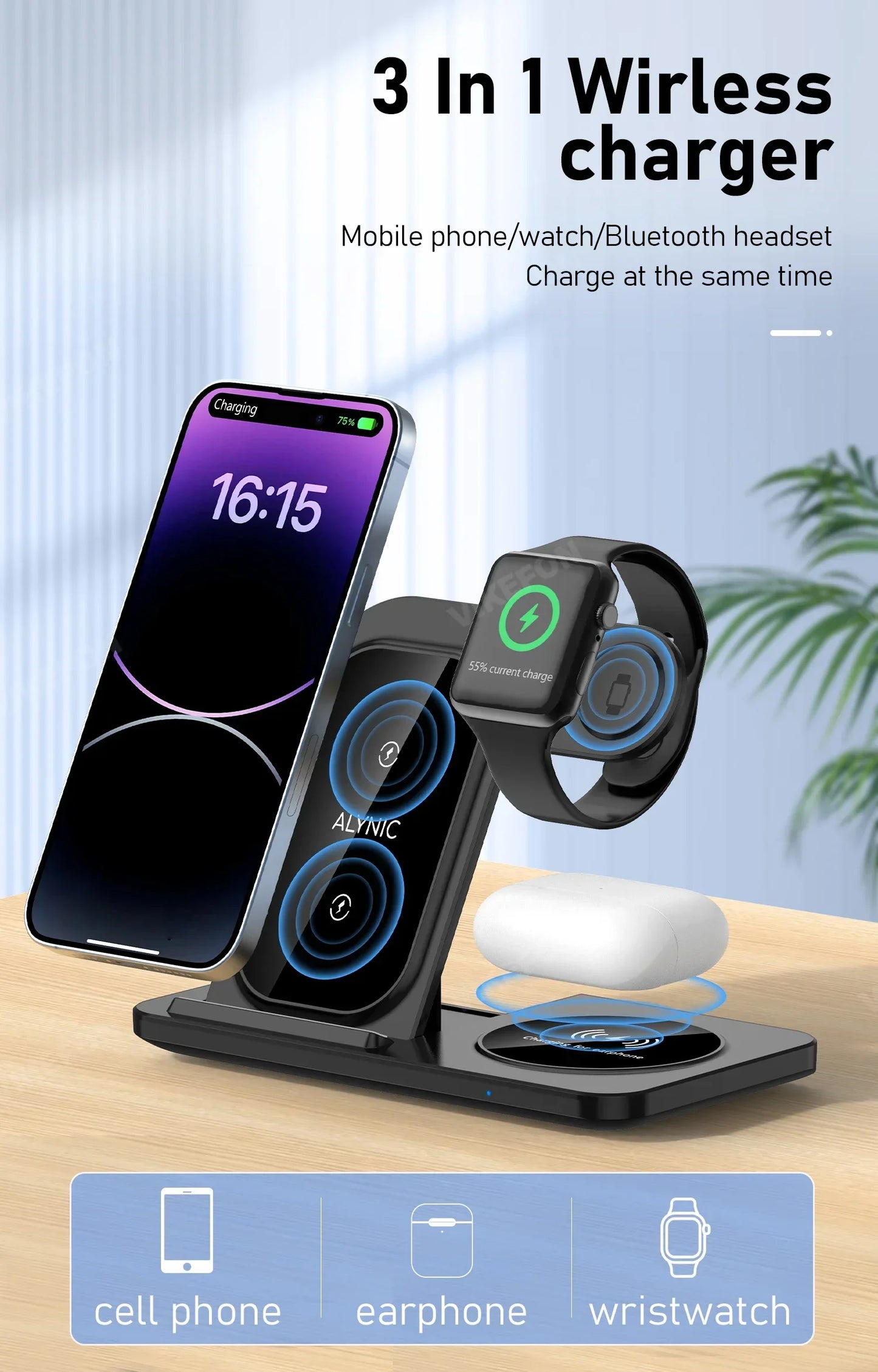 LED Fast Wireless Charger Stand 3 in 1