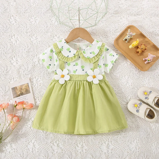 Baby Girl Cotton Flower Fake Two-Piece