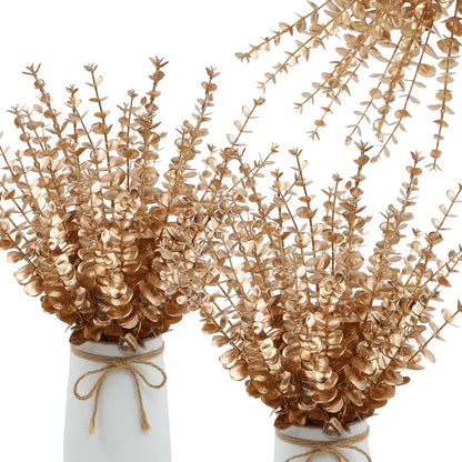 5pcs Artificial Gold Eucalyptus Branch