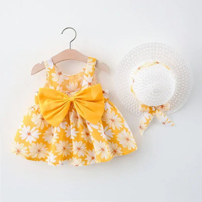 Girls Dress Floral Print Dress with Bow