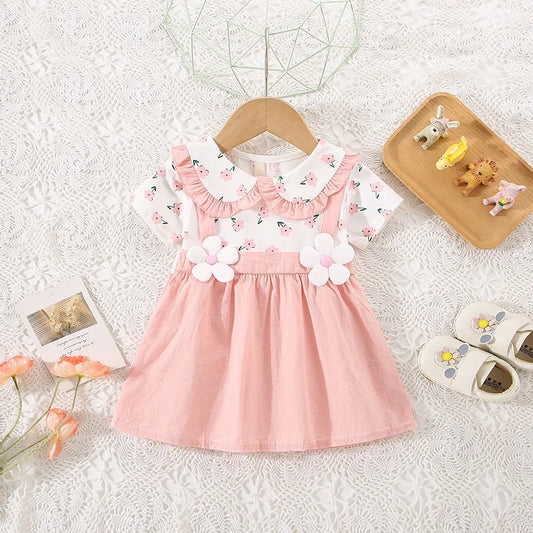 Baby Girl Cotton Flower Fake Two-Piece