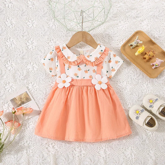 Baby Girl Cotton Flower Fake Two-Piece