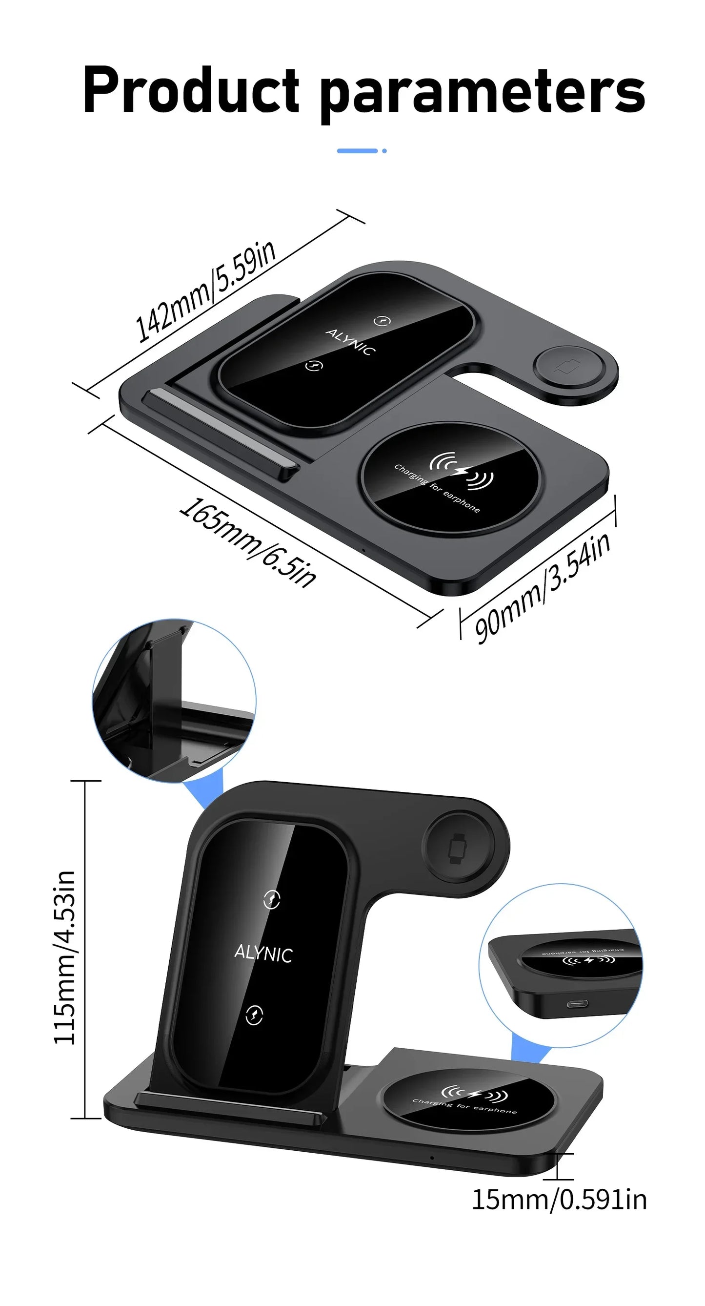 LED Fast Wireless Charger Stand 3 in 1