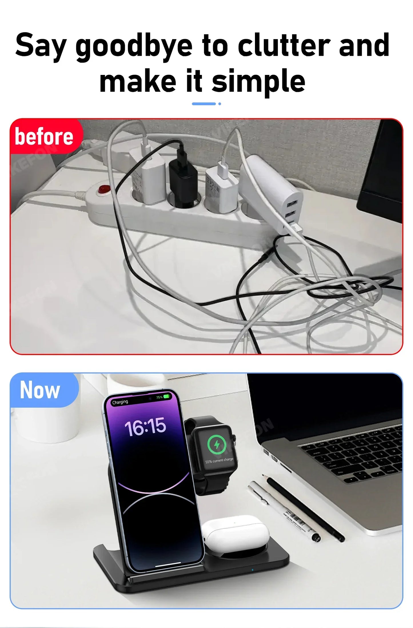 LED Fast Wireless Charger Stand 3 in 1